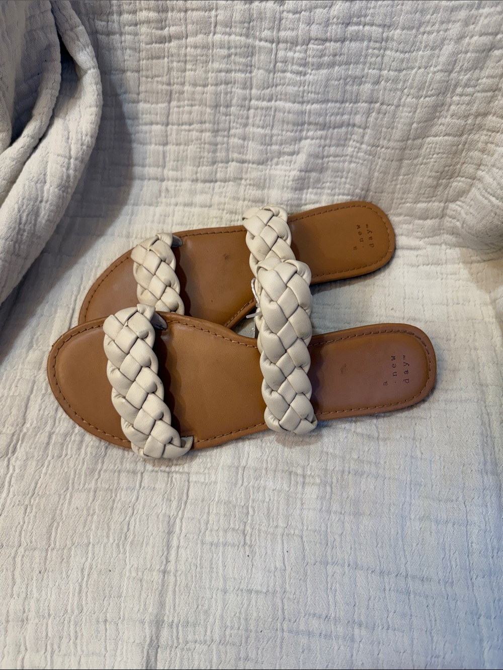 Two-Strap Braided Slide Sandals in White women size 9